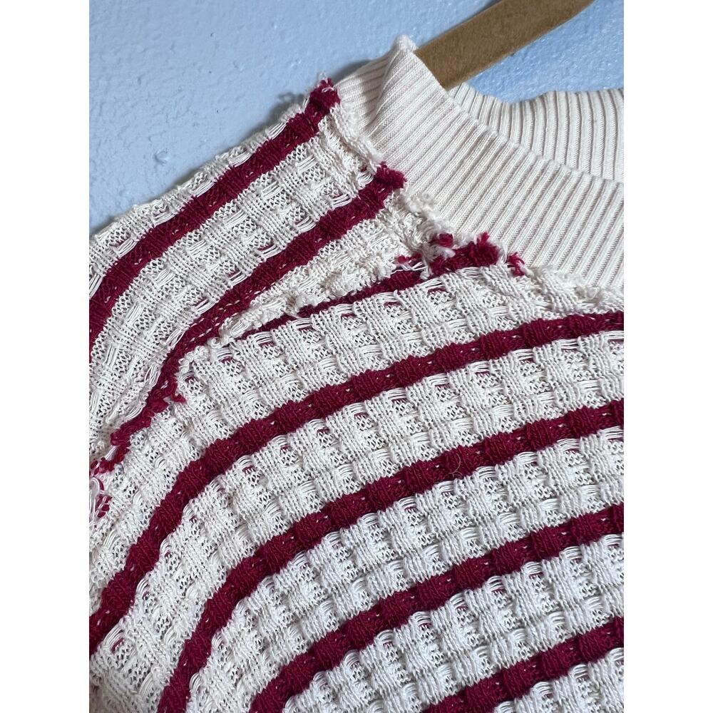 American Eagle Oversized Slouchy Waffle Knit Ribbed Striped Pullover Soft Cozy - Picture 6 of 10